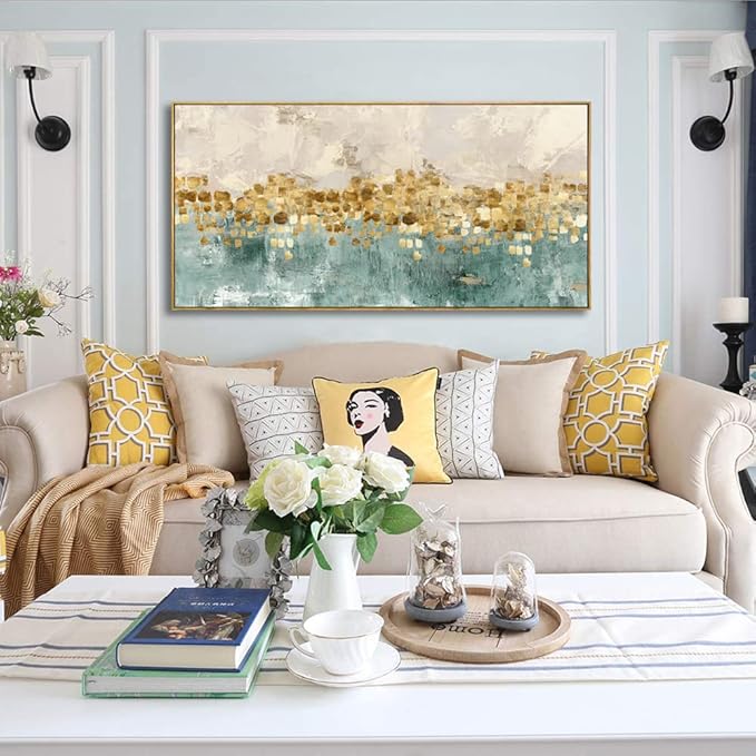Abstract Wall Art Canvas Paintings Blue Yellow Fantasy Modern Large Framed Artwork Decor for Living Room Bedroom Office Painting Home Decor 30"x60"