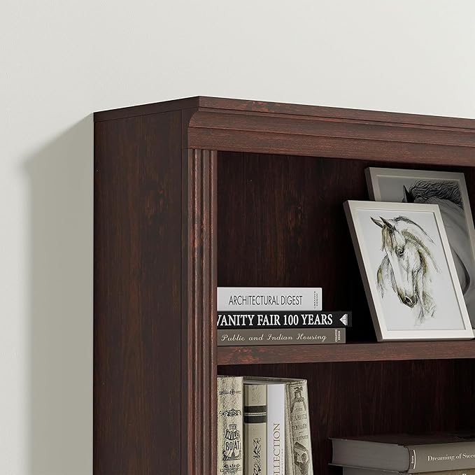 JAHRSTIM Halston Standard w/Doors Bookshelves and Bookcase Floor Standing 5 Tier Adjustable Shelves Organizer and Storage, 72in Tall Bookshelf for Home Office, Living Room, Bed Room, Kitchen, Cherry