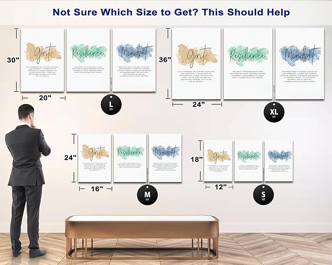 SHMAO Office Canvas Wall Art Motivational Wall Decor, 3 Piece Grit Resilience Mindset Print Pictures for Office Wall Decor Women Inspirational Framed Artwork Home Office Decor 16”x24”x3 Panels