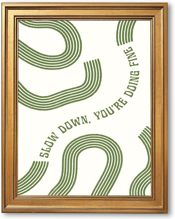 Slow Down You’re Doing Fine Wall Art Retro Minimalist Motivational Quote Music Poster Inspirational Midcentury Song Lyrics Sage Green Canvas Prints for Bedroom Home Decor 24x36inch Vintage Framed