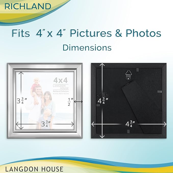 Langdon House - 4x4 Silver Picture Frame - Distinguished Edging for Classic Style - Richland Collection