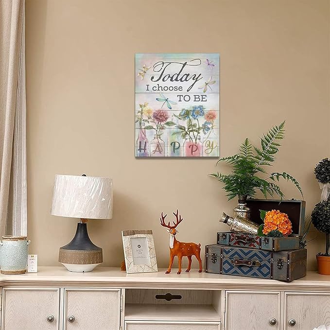 yerretin Floral Bathroom Wall Art Country Flower Dragonfly Pictures Wall Decor Rustic Canvas Print Painting Artwork Home Decorations for Bedroom Living Room Office Framed 16"x20"