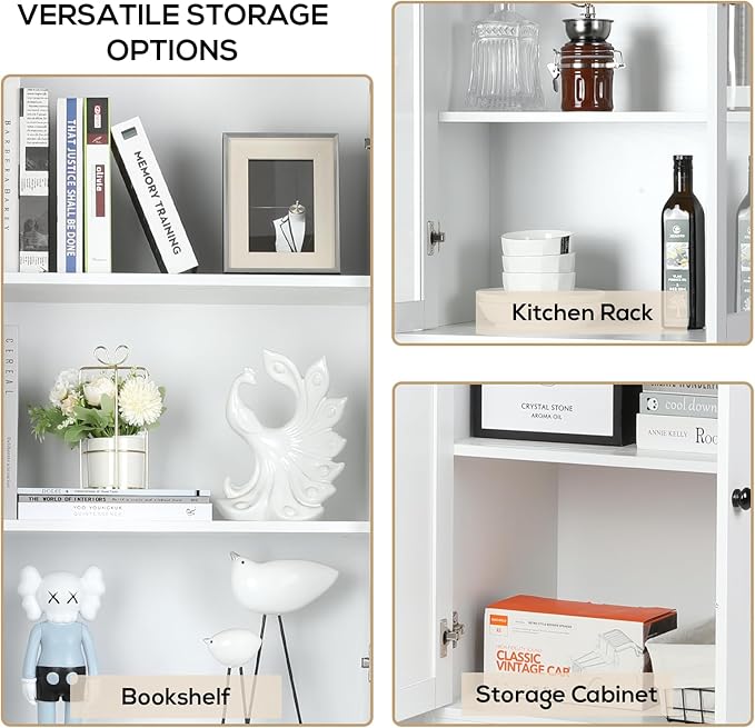 VOWNER Vertical File Cabinet, 3-Tier Modern Bookshelf with 3 Large Drawer, Wood Filing Cabinet with Open Storage Shelf, Glass Doors and Adjustable Shelves for Home Office, White (B)