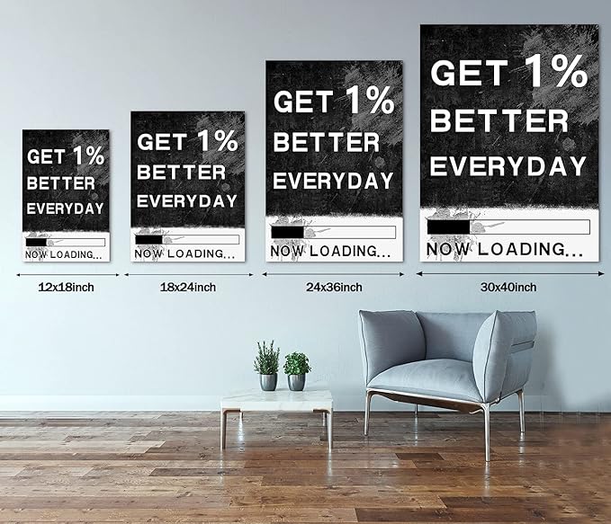 Framed Inspiring Wall Art GET 1% BETTER EVERYDAY Canvas Paintings Wall Decor Gallery Wrapped Ready to Hang-24 Wx36 H