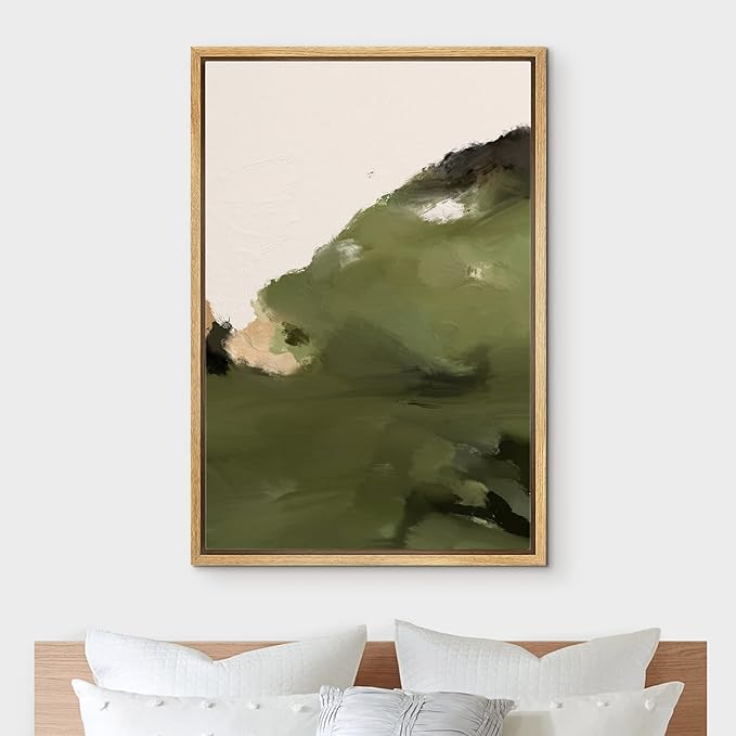 IDEA4WALL Framed Canvas Print Wall Art Pastel Watercolor Green Mountain Range Abstract Nature Illustrations Modern Art Bohemian Decorative Colorful for Living Room, Bedroom, Office - 24"x36" Natural