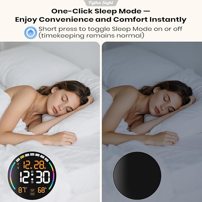 Large Digital Wall Clock with 10.3" LED Display,Alarm,Countdown Timer,DST,Temperature,Humidity,Auto-Dimming,Remote Control,Night Light for Classroom,Bedroom,Living Room,Office,Gym