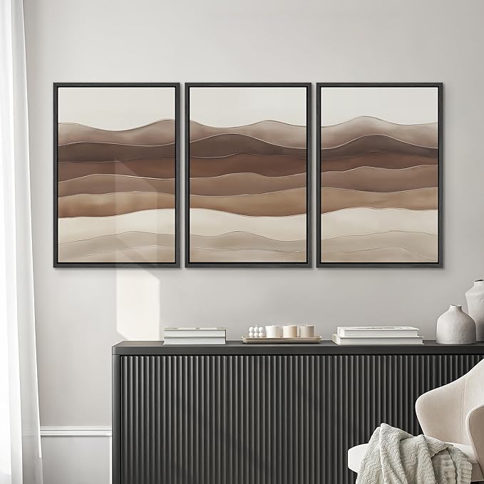 SIGNWIN Framed Canvas Print Wall Art Set Layered Earthy Ridges Illustrations Decorative Relax/Calm Zen for Living Room, Bedroom, Office - 16"x24"x3 BLACK