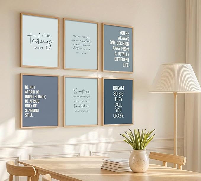 CXKAWM 6Pcs Inspirational Quotes Wall Art Motivational Inspirational Office Wall Art Decor Prints, Blue Motivational Wall Decor Trendy Retro Posters for Office Home Decoration, 12x16 Unframed