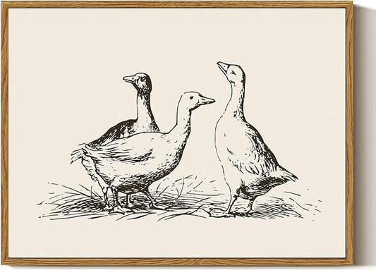 ARPEOTCY Vintage Framed Canvas Wall Art, Rustic Duck Painting Nursery Bathroom Decor, Classical Wall Art for Living Room Bedroom Office, Vintage Animal Pictures Decor Aesthetic(12x16 Inch)