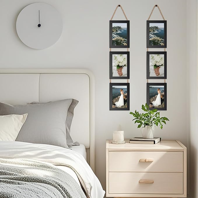 Lavezee 4x6 Picture Frames Collage Black, 3 Opening 4 x 6 Hanging Picture Frames Vertical for 4 by 6 Inch Photos for Wall Decor