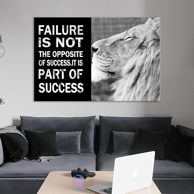 Inspirational Lion Poster Wall Art Black and White Animal Motivational Quotes Print on Canvas Painting Picture Artwork for Modern Home Living Room Gym Wall Decoration Ready to Hang [36''W x 24''H]