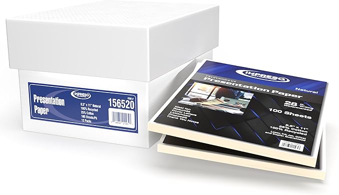 Impreso Resume/Presentation Paper, 8.5 x 11, 28 lb., 25% Cotton, 100% Recycled.… (1200 Sheets)