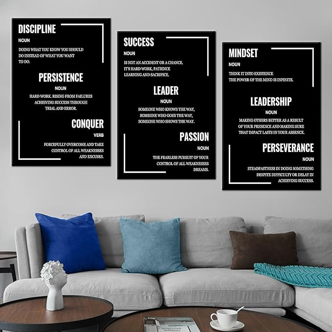 Large 3 Piece Motivational Poster Wall Art Inspirational Entrepreneur Quote Printed on Canvas Inspiring Wall Decor Artwork Modern Home for Living Room Office Stretched and Framed [72''Wx 36''H]