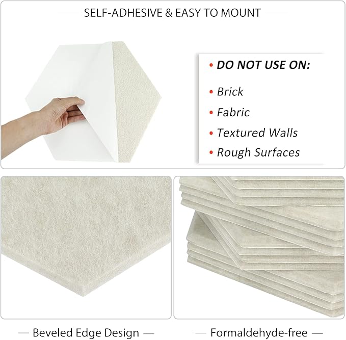BXI Hexagon Felt Bulletin Board - 14.2 X 12.3 X 3/8 Inches 6 Pcs Self-Adhesive Poster Cork Board 30 Push Pins, Thick Pin Tiles Display Vision Board, Photo Picture Panels for Home Office Classroom