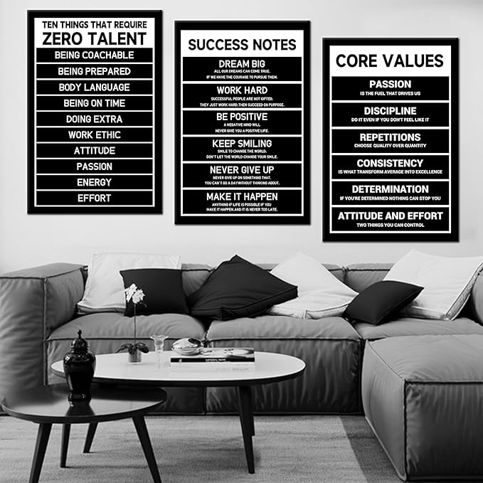 DINGFUN Core Values Large Motivational Wall Art Black Inspirational Quote Picture Print Canvas Framed Poster Painting Wall Decor Artwork for Living Room Office School Ready to Hang [72''Wx 36''H]