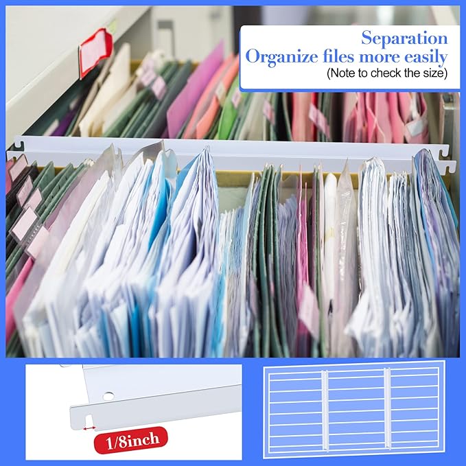 Patelai 6 Pcs Lateral Front to Back File Bar Rails Hanging File Cabinet Rails Stainless Steel Drawer Inserts for Sides Letter Size Folders Office Home, White 15.76 Inches Long