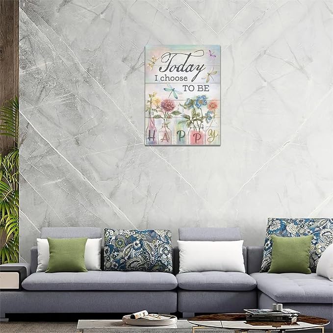 yerretin Floral Bathroom Wall Art Country Flower Dragonfly Pictures Wall Decor Rustic Canvas Print Painting Artwork Home Decorations for Bedroom Living Room Office Framed 12"x16"