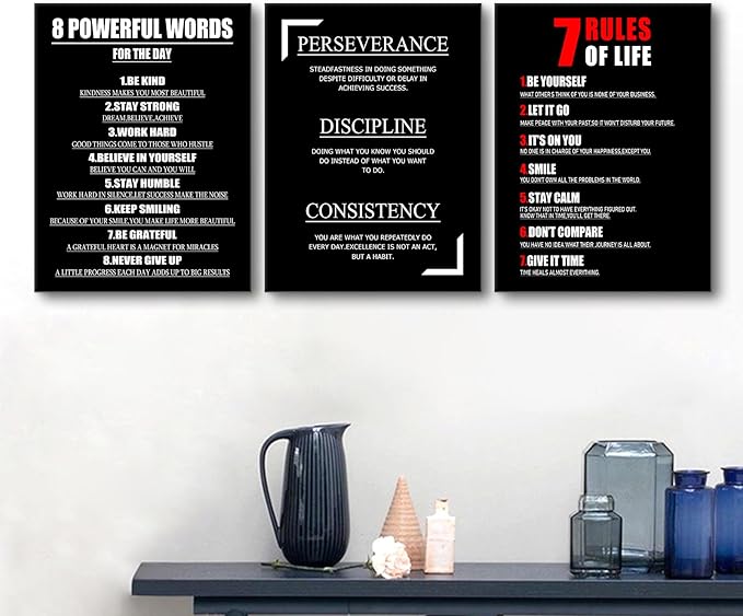 Motivational Canvas Wall Art 3 Inspirational Entrepreneur Quotes Picture Painting Positive Affirmations Framed Print Poster for Living Room Office Bedroom Gym Wall Decor Ready to Hang [36''Wx16''H]