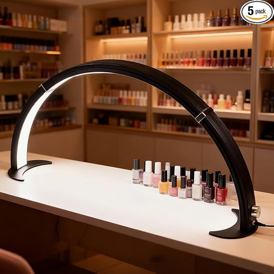 NOVAL Half Moon Desk Lamp with Phone Holder – Shadow-Free Lighting & Adjustable 3-Color Brightness, Detachable LED Nail Light for Salon Manicure Table, Black