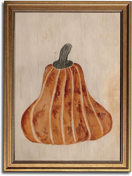 Gold Framed Wall Art Vintage Canvas Wall Art Japandi Pumpkin Fruits Artwork Prints Picture for Living Room Bedroom Farmhouse Bathroom Office Decor, 12x16