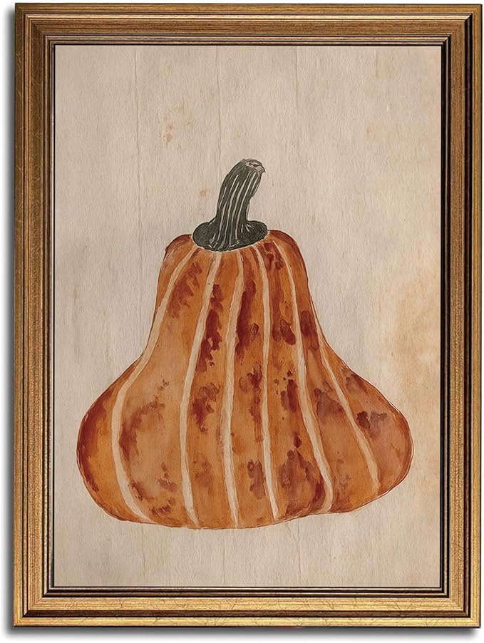 Gold Framed Wall Art Vintage Canvas Wall Art Japandi Pumpkin Fruits Artwork Prints Picture for Living Room Bedroom Farmhouse Bathroom Office Decor, 16x24