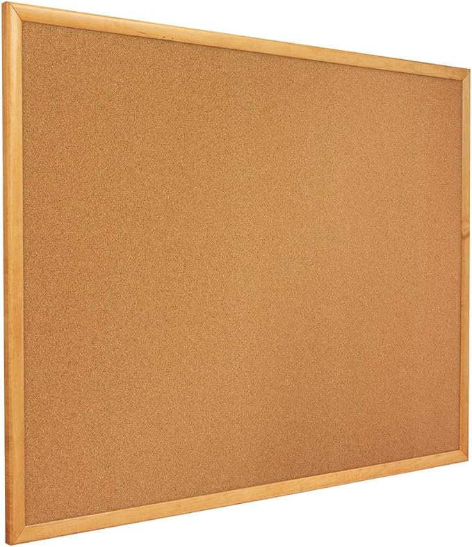 Quartet Cork Bulletin Board 60"W x 36"H Pin Board, Oak Finish Frame (305)
