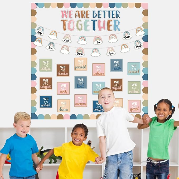 Boho Affirmation Station Bulletin Board Set Motivational Together We are Better Bulletin Board Inspirational Positive Sayings Cutouts Classroom Decor for Back to School Decor Wall Door