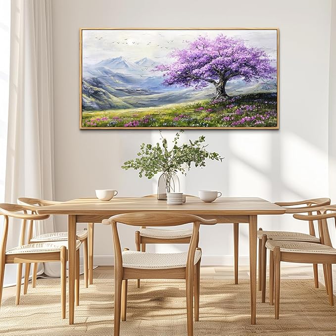 ZUITINGHUA Wood Framed Large Canvas Wall Art For Living Room Wall Decor For Bedroom Abstract Scenery Wall Paintings Purple Tree Pictures Artwork Modern Office Decorations Ready To Hang 20x40 In