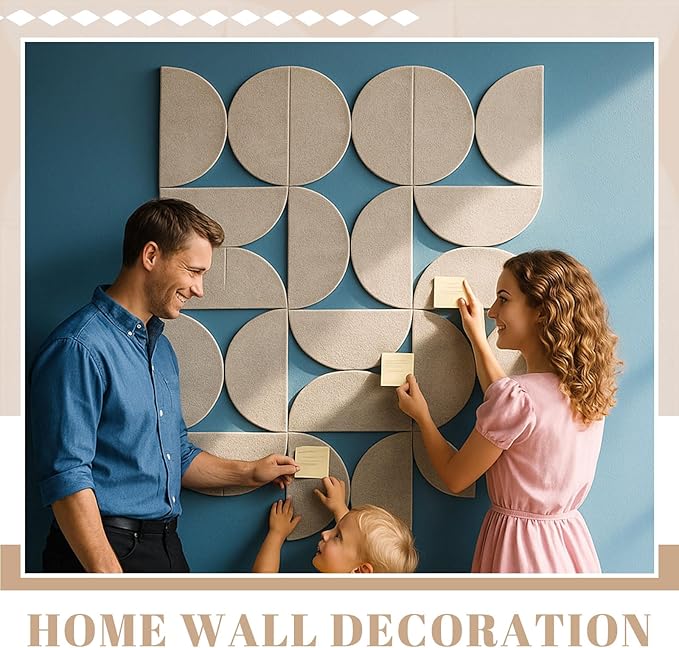 12 Pack Decorative Bulletin Board Felt Wall Tiles Bulk 11.8"x5.9" Semi-Circle Large Wall Art with Removable Adhesive Tabs for Customizable DIY Home Office Decoration Gift (White)