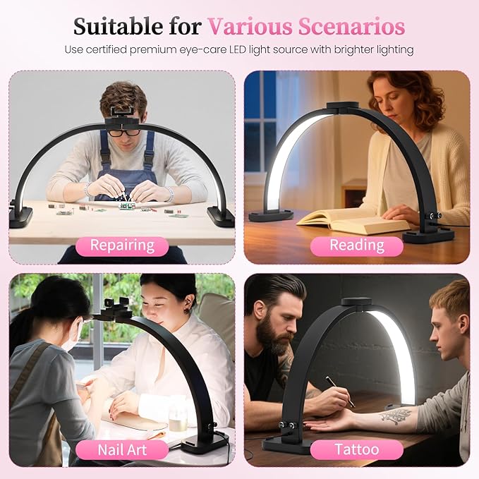 Foldable Half Moon Light for Nail Desk, 31in 45W Nail Desk Lamp with Phone Holder, Half Moon Table Lamp with Stepless Color Temperature Dimmable for Manicure (Black)