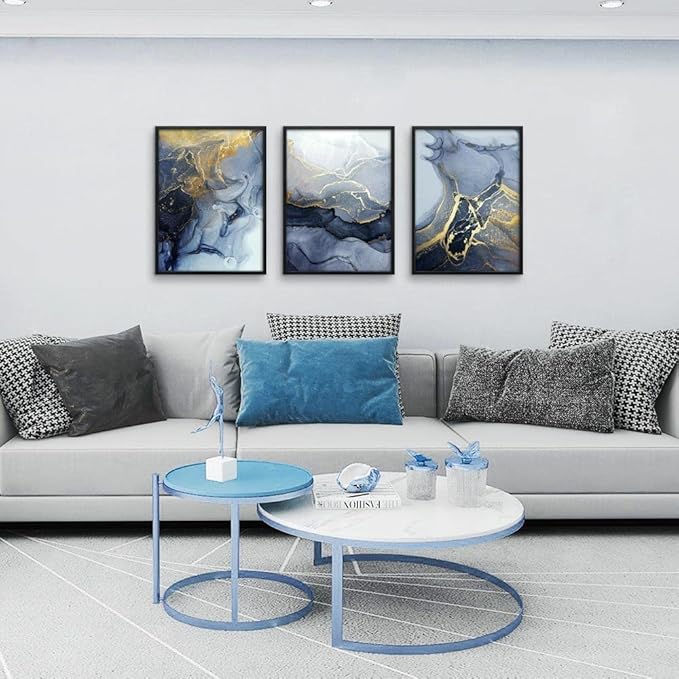 Black Framed Canvas Wall Art For Bedroom Abstract Wall Decor For Living Room Abstract Ink Paintings Wall Artworks Hang Pictures For Office Decor Bathroom Home Decorations Posters 12"X16" 3 Piece