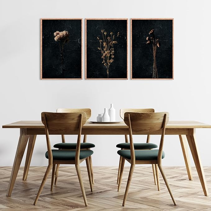 Ausril Moody Dark Orange Floral Framed Canvas Wall Art Set, Minimalist Wildflower Wall Decor, Black Flower Botanical Wall Painting, Modern Art Print for Living Room, Bedroom, Office 16"x24"x3