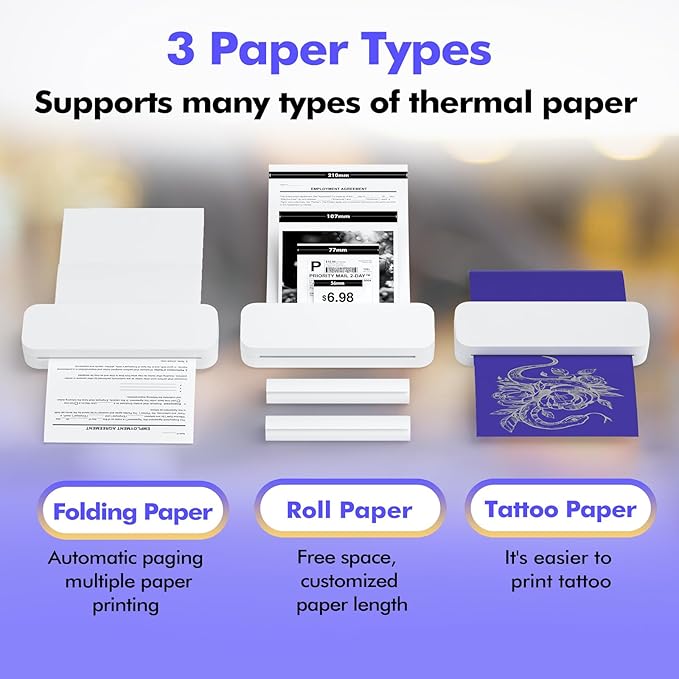 Inkless Printer, A4 Portable Thermal Printer, Compatible with iPhone Phone Laptop, Printing Speed 10mm/s & 304 DPI Clear, Support Thermal Paper, for Home/Outside Office Receipt