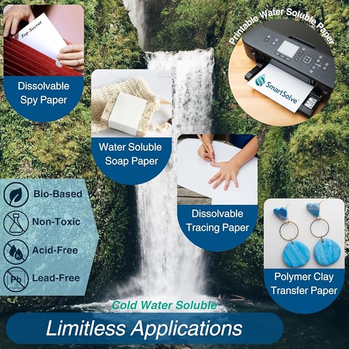 Water-Soluble 5pt CardStock | Dissolves Quickly in Water | Biodegradable | Eco-Friendly | Printable | Craft, Confidential Document, Memorial Letter | 8.5” x 11” | 25 White Sheets