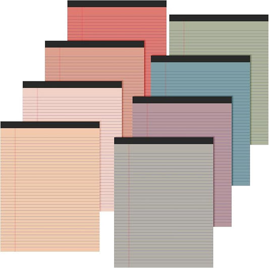 Fuutreo 8 Pcs 8.5'' x 11'' Colored Legal Pad 50 Sheets Per Writing Pads Narrow Ruled Notepad Perforated Writing Notepad Office Supplies for College Office Business (Vintage Color)