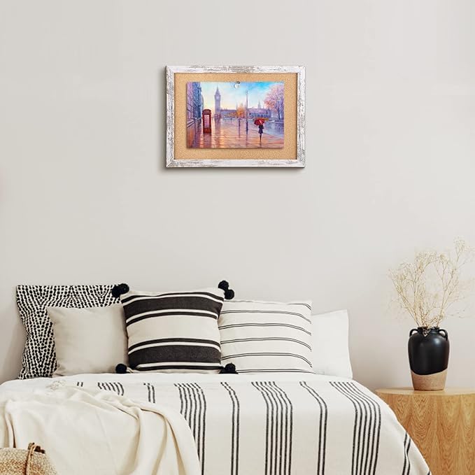 Cork Board Bulletin Board, 14.2x10.2 inches Decorative Hanging Framed Cork Boards for Walls, Pin Board Vision Board for School Home Office, Bulletin Board with White Wood Frame (2636,WH,1pc)
