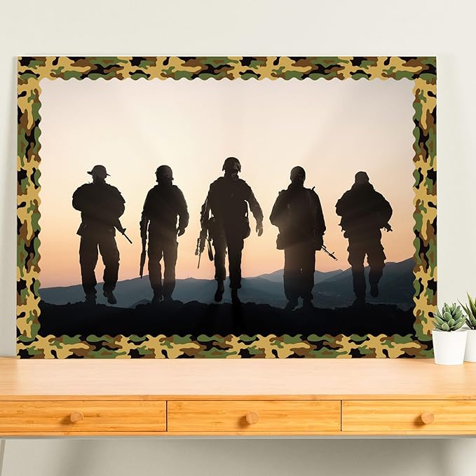 99 Feet Camo Bulletin Board Borders, Green Black Brown Camouflage Bulletin Board Border for School Classroom Office for Birthday Retirement Camping Themed Party Decoration,3 Rolls