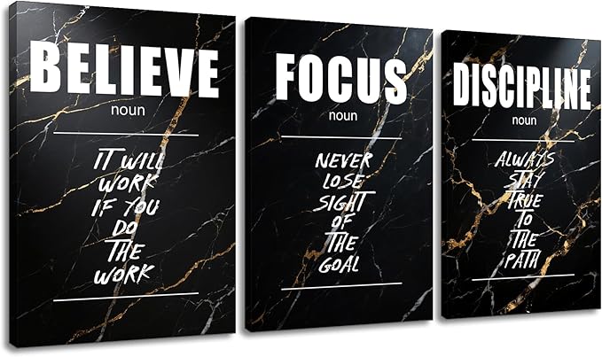 Believe Focus Discipline Entrepreneur Quotes Poster Print Motivational Pictures Painting Inspirational Canvas Wall Art for Office Bedroom Living Room School Wall Decor Ready to Hang [60''Wx28''H]