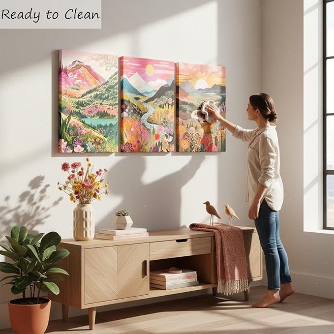 3Pcs Colorful Watercolor Mountain Canvas Wall Art Boho Floral Painting Picture Wall Decor Abstract Nature Landscape Poster Print Artwork for Living Room Bedroom Bathroom Office Home Decoration 16x24in