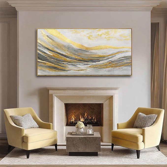 Artexist Abstract Wall Decor Modern Canvas Poster Gold Foil Wood Wall Art 24"x48" Pictures for Bedroom Wall Posters for Dining Room Area
