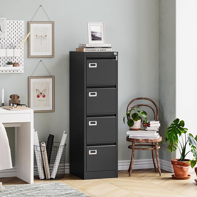 MIIKO 4 Drawer Filing Cabinets with Lock, Metal File Cabinet with 4 Drawers, Home Office File Folders Cabinet for Letter Legal A4 File Size