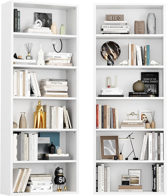 YESHOMY Industrial 6 Tier Bookcase, 71" Tall White Bookshelves Open Frame, Basic Floor Standing Bookcases & Bookshelf for Home Office, Living Room, Bed Room
