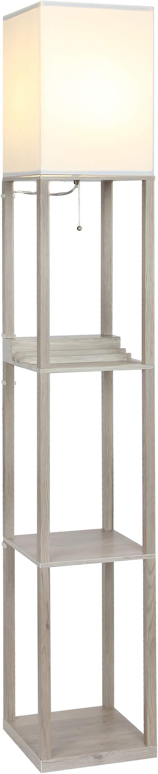 Brightech Maxwell Charger - Modern Shelf Floor Lamp with USB Charging Ports & Electric Outlet - Corner Display Floor Lamps with Shelves for Living Room, Bedroom and Office - Rustic Wood