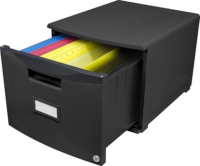 Storex Plastic 1-Drawer Mobile File Cabinet, Letter/Legal, Black (61265A01C)