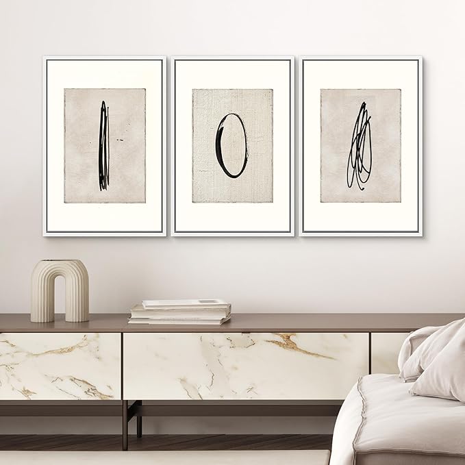 SIGNWIN Framed Canvas Print Wall Art Set Mid-Century Modern Paint Strokes Abstract Shapes Illustrations Modern Art Decorative Minimal Multicolor for Living Room, Bedroom, Office - 24"x36"x3 White