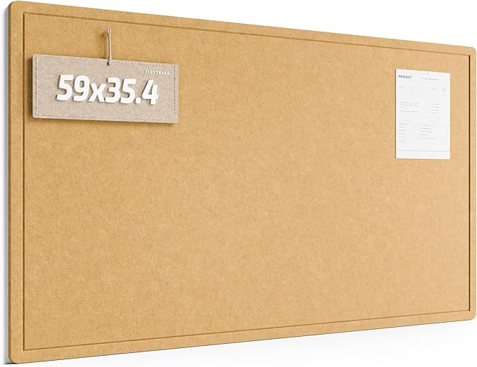 Fluxynara Large Bulletin Board, 59" x 35.4" Cork Board Alternative with 24 Safe Removable Adhesive Tabs, Foldable Felt Pin Board for Home Office, Classroom, Bedroom,Entryway for Walls— Mustard Yellow