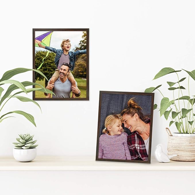 Americanflat 8.5x11 Picture Frame with Shatter-Resistant Glass - Streamline Collection - Thin Border Photo Frame for Tabletop and Wall Display - Hanging Hardware and Easel Stand Included - Walnut