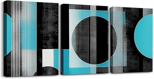 jejeloiu 12"x16"x3pcs Office Decorations Artwork Posters Modern Geometric 3 Piece Canvas Wall Art for Living Room Bedroom Blue Abstract Art Picture Wall Decor