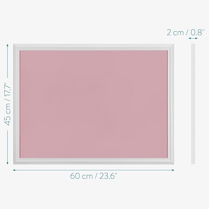 Navaris Framed Fabric Bulletin Board - 18 x 24 inches Plush Jewelry Organizer Pinboard for Wall - Memory Memo Pin Board - Rose with White Frame