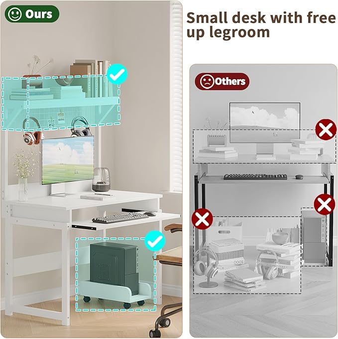 ALISENED 31.5" Small Computer Desk with Hutch, Office Desk Study Table Writing Desk Workstation PC Table for Home Office, Space Saving Design